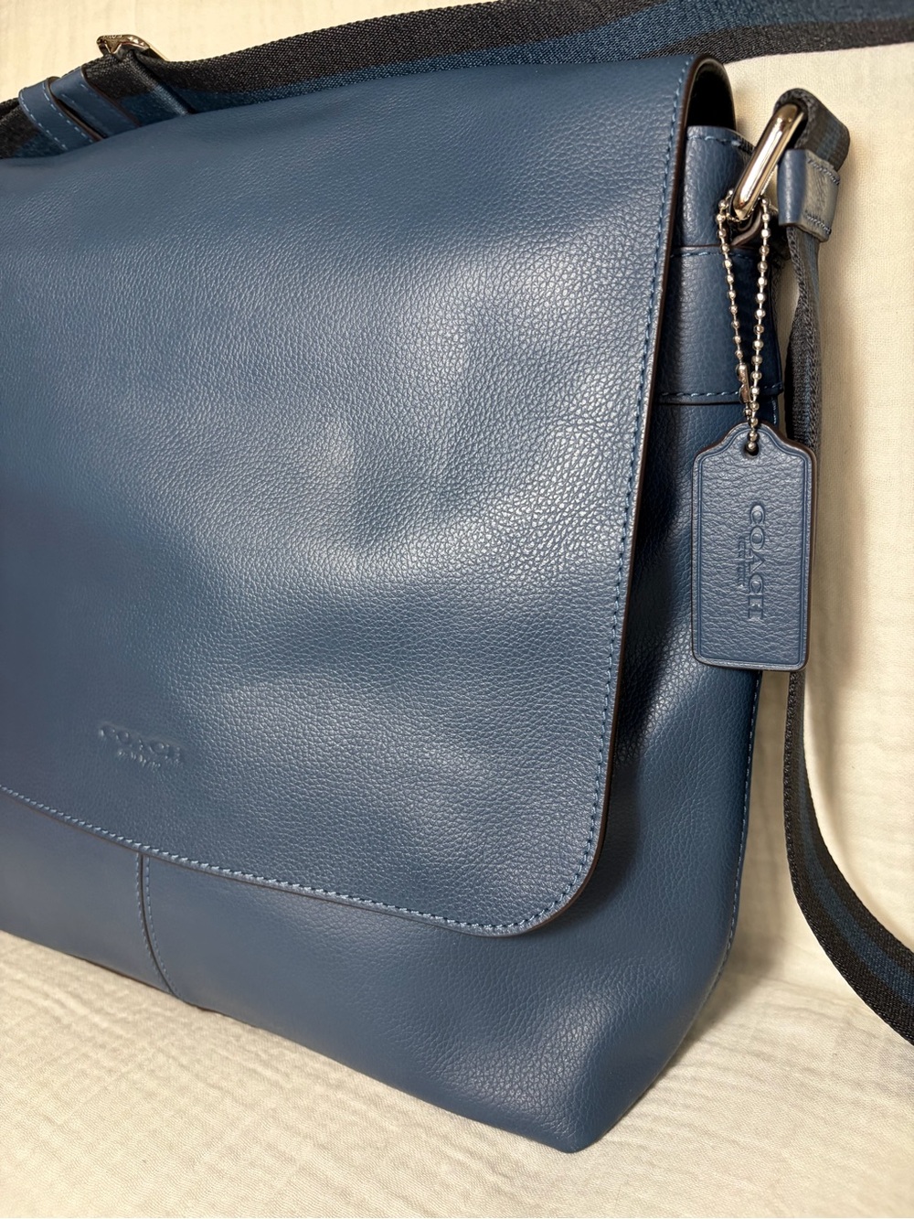 Coach Charles Navy Blue Leather Messenger Bag - Picture 5 of 14